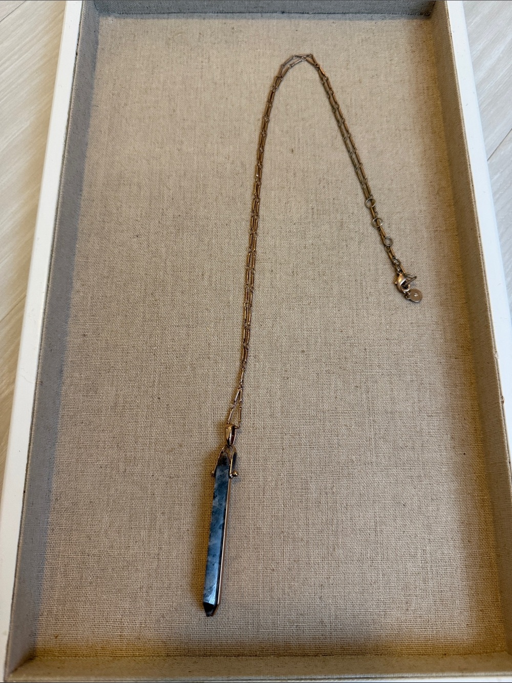 Stella & Dot Gold-Tone Necklace with Blue-grayStone Bar Pendant